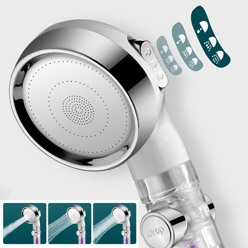 Zestaw prysznicowy SPA z głowicą 3-funkcyjną, zatrzymaniem przyciskowym, filtrem antywapnowym i oszczędzaniem wody - Wianko - 7