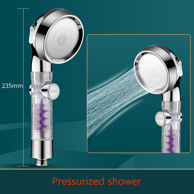 Zestaw prysznicowy SPA z głowicą 3-funkcyjną, zatrzymaniem przyciskowym, filtrem antywapnowym i oszczędzaniem wody - Wianko - 1