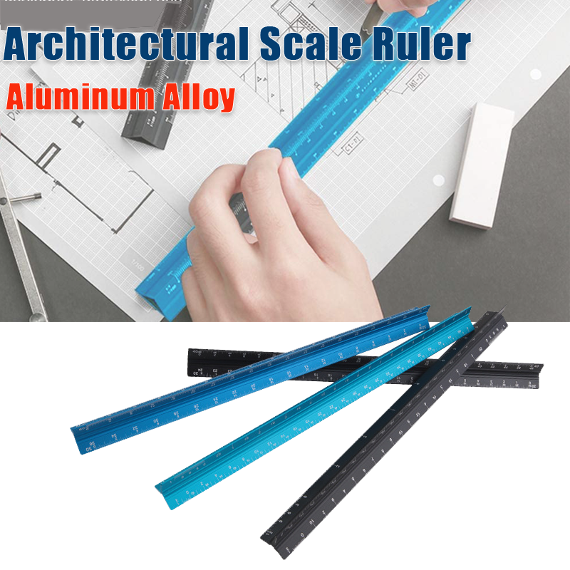 Scale Ruler Aluminum Alloy 30cm Engineer Triangular Scale Architect Rulers  Drafting Tools Architectural Scale Ruler-Black
