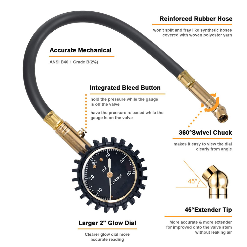 Tire Deflator Pressure Gauge 75Psi 2 in 1 Professional Rapid Deflate Special Chuck for 4X4 Large Offroad Tires on Jeep