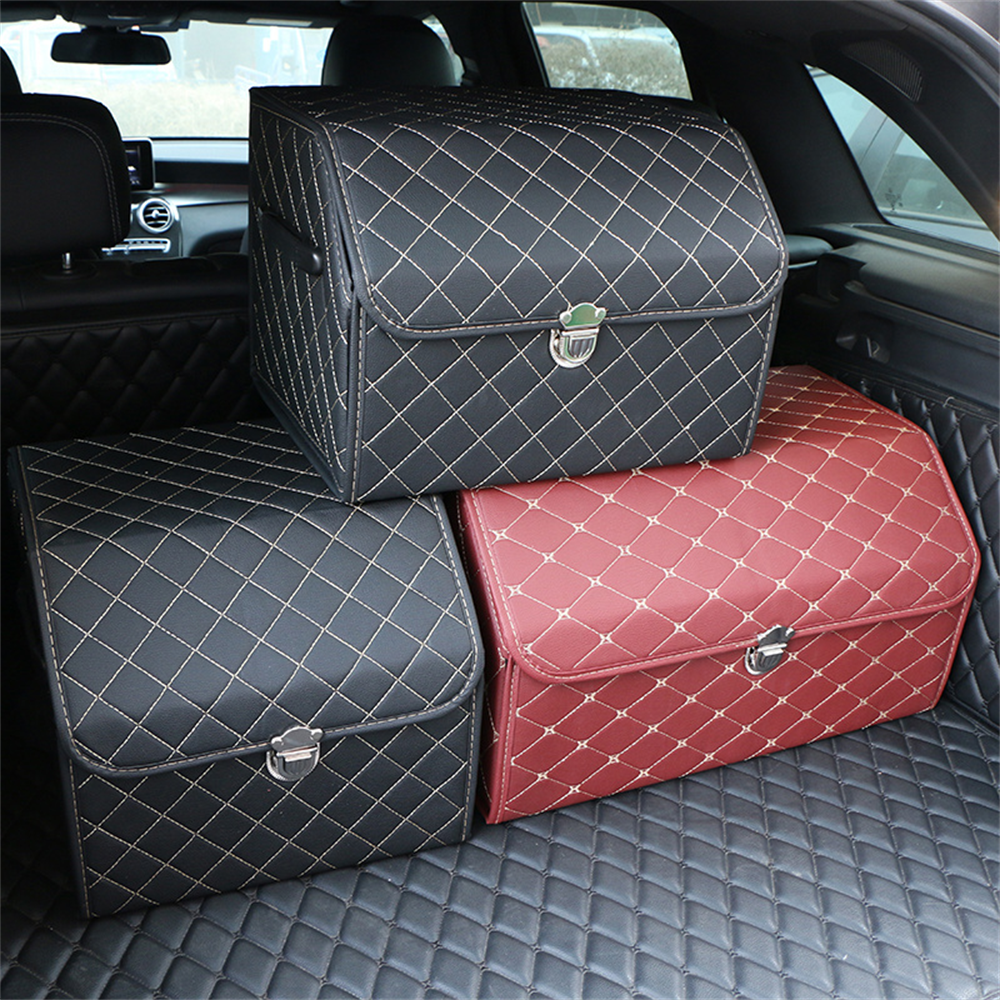 PU Leather Car Trunk Storage Box Collapsible Auto Organizer Bag with Metal  Lock