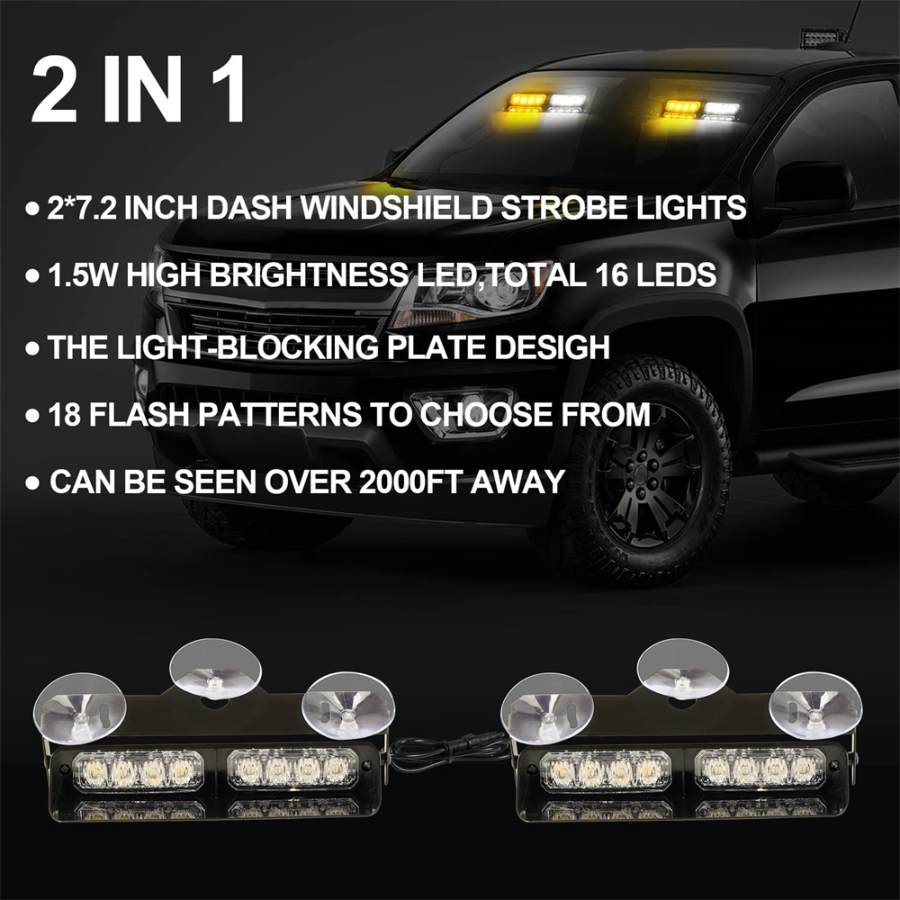 2-in-1 LED Car Strobe Lights For Emergency Flash Warning Lamp Windshield  Bar 24 Beads Red Blue Amber White Auto Light Assembly - AliExpress
